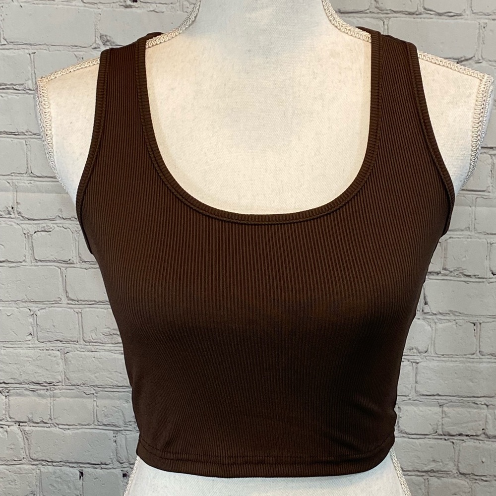 BLUSH MARK Tank Top Stretchy Ribbed Cropped-XS